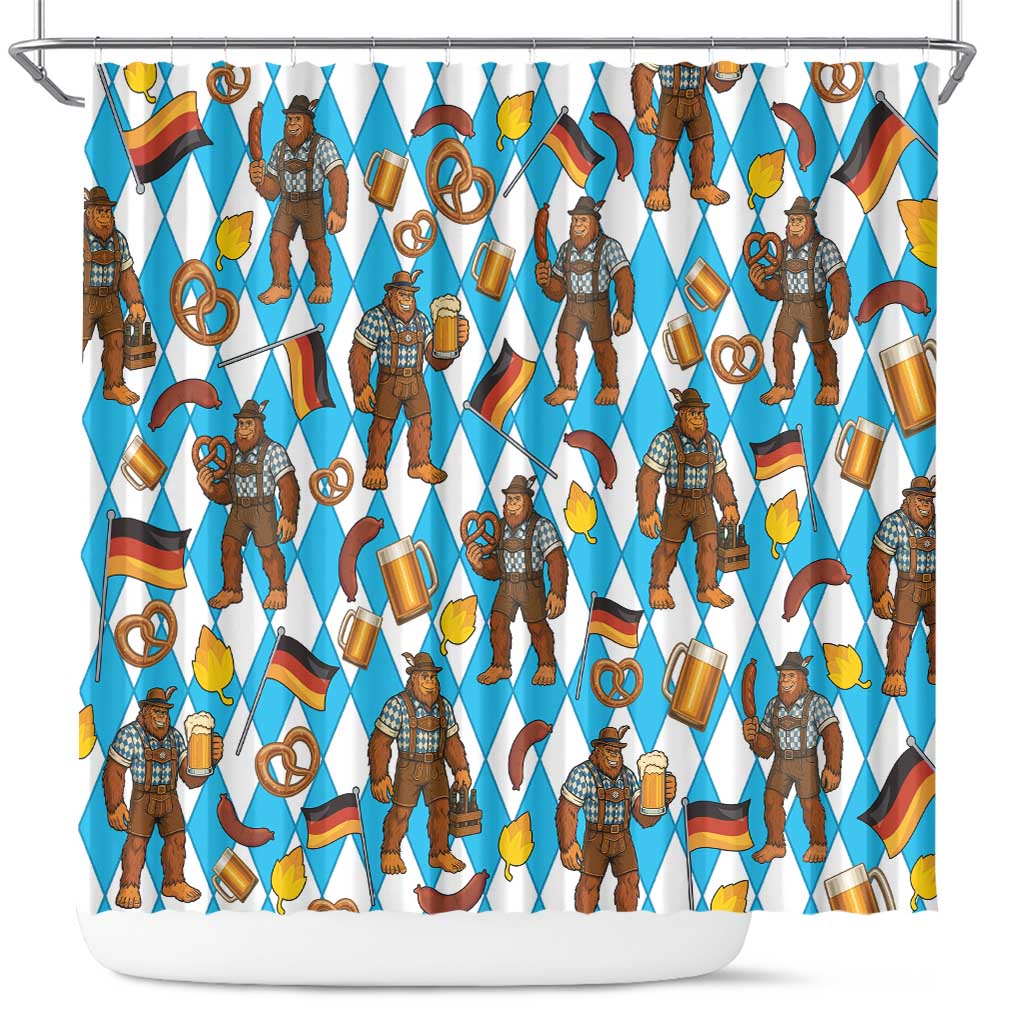 Funny Bigfoot Oktoberfest Shower Curtain Sasquatch Beer Pretzel Bavarian - Wonder Print Shop