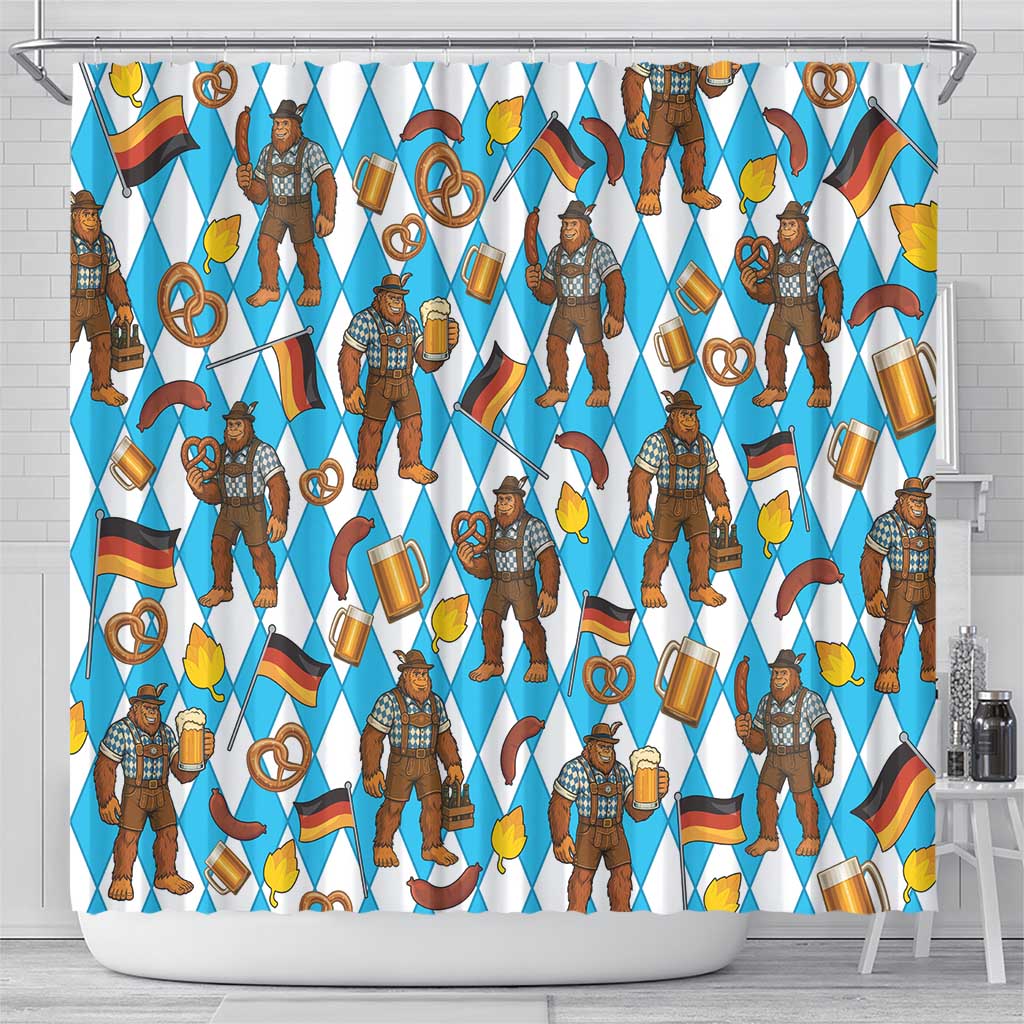 Funny Bigfoot Oktoberfest Shower Curtain Sasquatch Beer Pretzel Bavarian - Wonder Print Shop