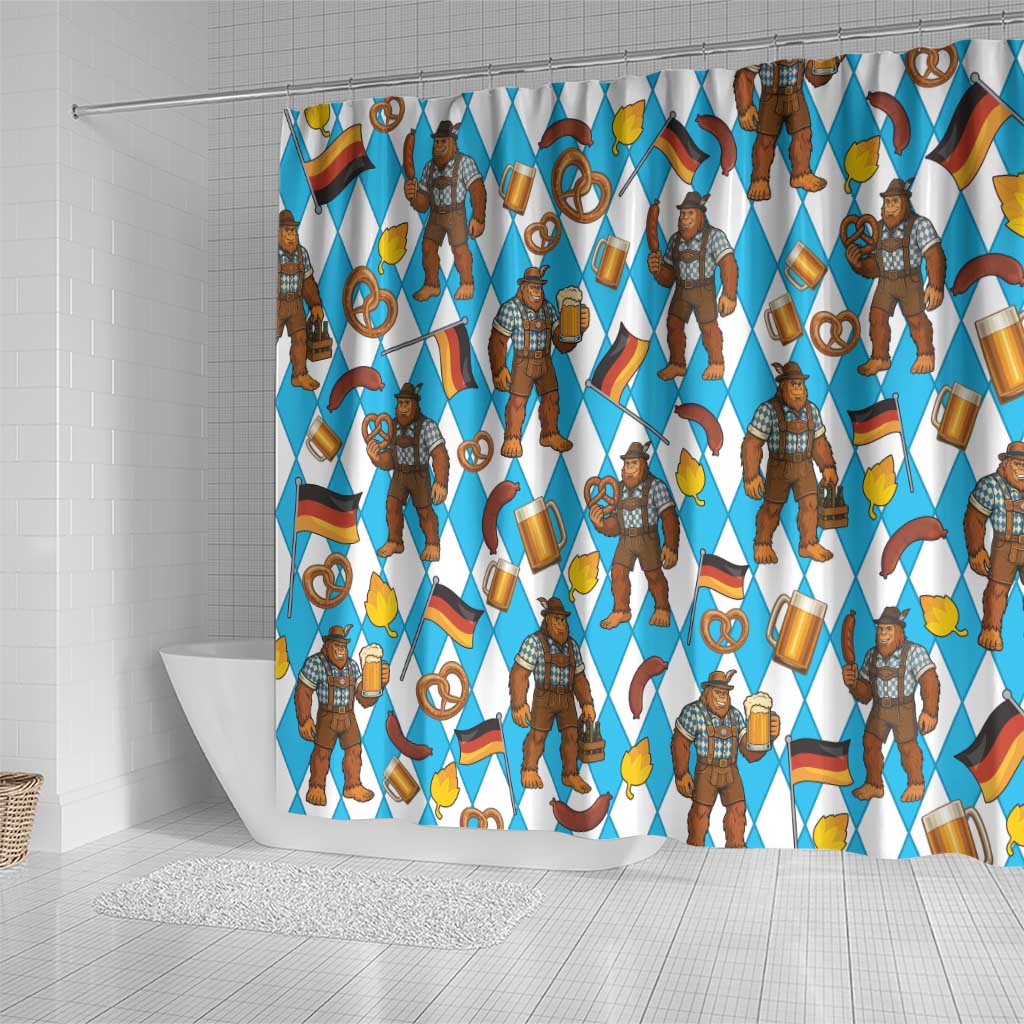 Funny Bigfoot Oktoberfest Shower Curtain Sasquatch Beer Pretzel Bavarian - Wonder Print Shop