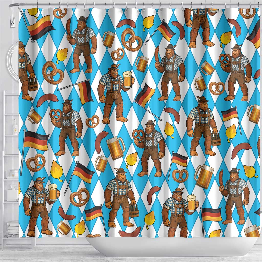 Funny Bigfoot Oktoberfest Shower Curtain Sasquatch Beer Pretzel Bavarian - Wonder Print Shop
