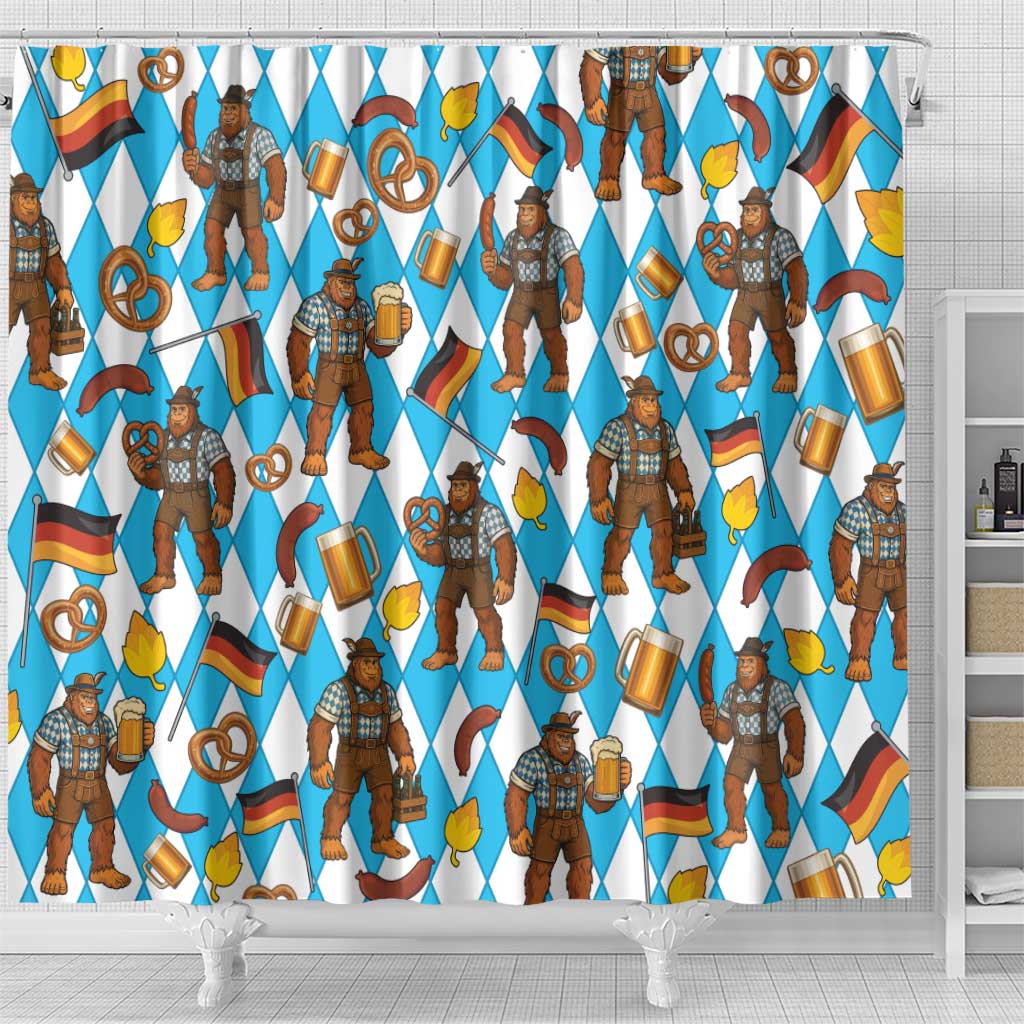 Funny Bigfoot Oktoberfest Shower Curtain Sasquatch Beer Pretzel Bavarian - Wonder Print Shop