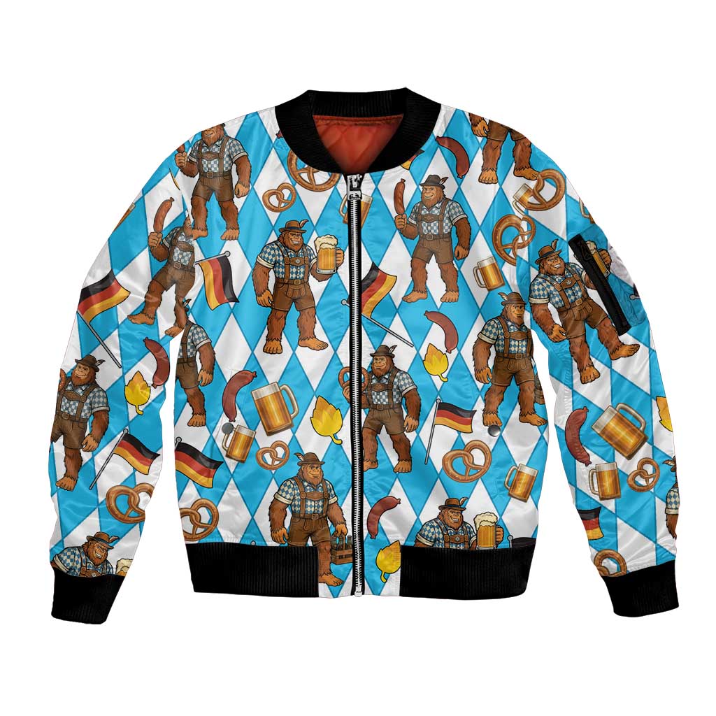 Funny Bigfoot Oktoberfest Sleeve Zip Bomber Jacket Sasquatch Beer Pretzel Bavarian - Wonder Print Shop