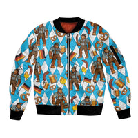 Funny Bigfoot Oktoberfest Sleeve Zip Bomber Jacket Sasquatch Beer Pretzel Bavarian - Wonder Print Shop