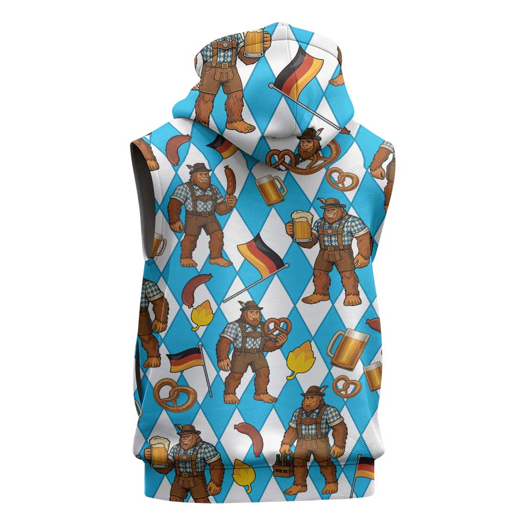 Funny Bigfoot Oktoberfest Sleeveless Hoodie Sasquatch Beer Pretzel Bavarian - Wonder Print Shop