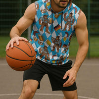 Funny Bigfoot Oktoberfest Sleeveless Hoodie Sasquatch Beer Pretzel Bavarian - Wonder Print Shop