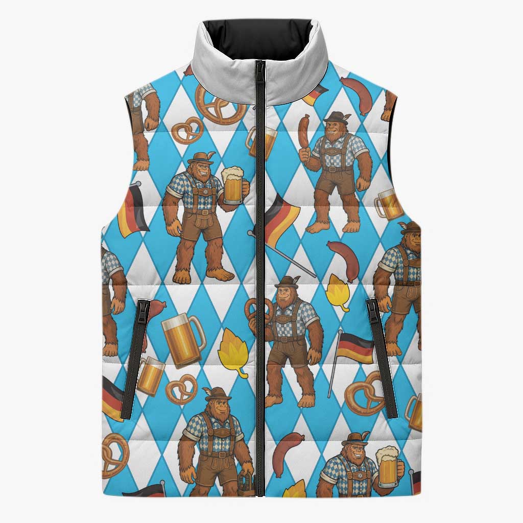 Funny Bigfoot Oktoberfest Sleeveless Puffer Jacket Sasquatch Beer Pretzel Bavarian - Wonder Print Shop