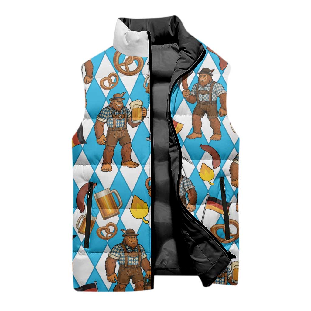 Funny Bigfoot Oktoberfest Sleeveless Puffer Jacket Sasquatch Beer Pretzel Bavarian - Wonder Print Shop