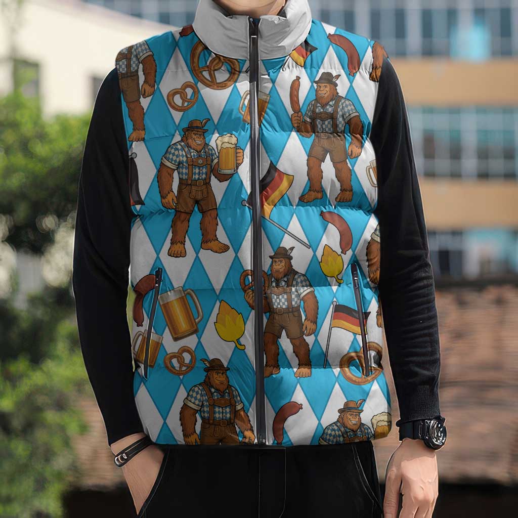 Funny Bigfoot Oktoberfest Sleeveless Puffer Jacket Sasquatch Beer Pretzel Bavarian - Wonder Print Shop
