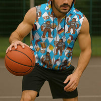 Funny Bigfoot Oktoberfest Sleeveless Zip Hoodie Sasquatch Beer Pretzel Bavarian - Wonder Print Shop