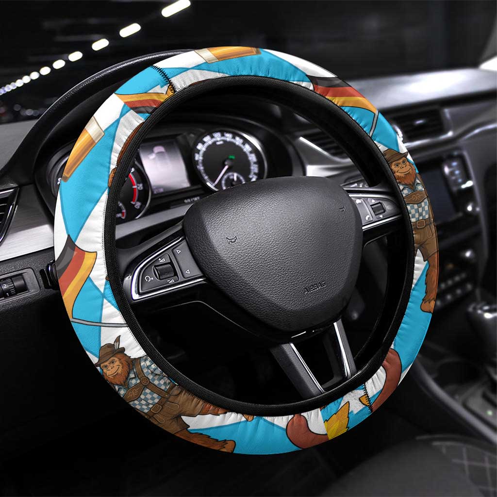 Funny Bigfoot Oktoberfest Steering Wheel Cover Sasquatch Beer Pretzel Bavarian - Wonder Print Shop