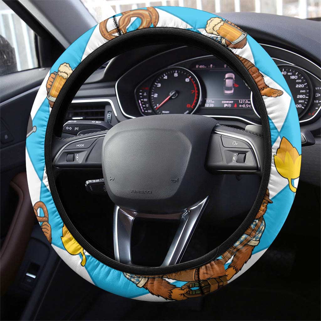 Funny Bigfoot Oktoberfest Steering Wheel Cover Sasquatch Beer Pretzel Bavarian - Wonder Print Shop