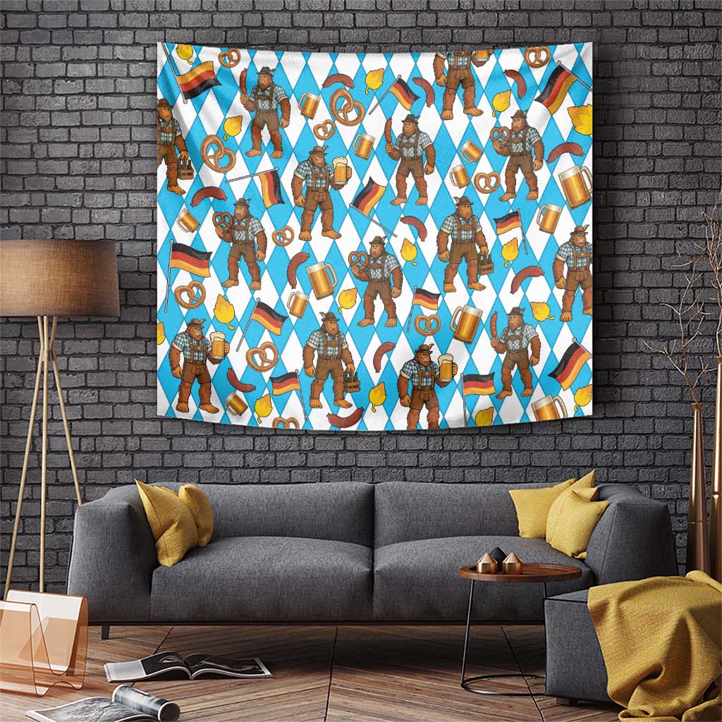 Funny Bigfoot Oktoberfest Tapestry Sasquatch Beer Pretzel Bavarian - Wonder Print Shop