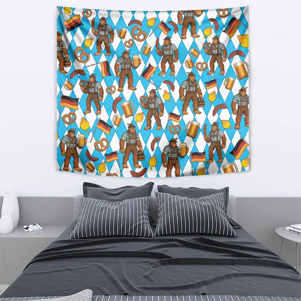 Funny Bigfoot Oktoberfest Tapestry Sasquatch Beer Pretzel Bavarian - Wonder Print Shop