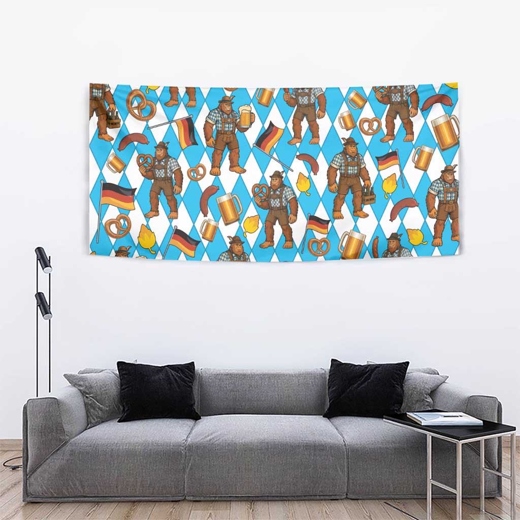 Funny Bigfoot Oktoberfest Tapestry Sasquatch Beer Pretzel Bavarian - Wonder Print Shop