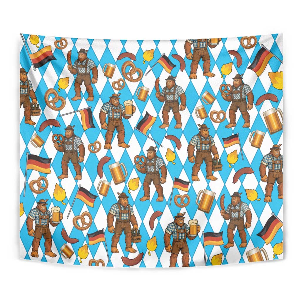 Funny Bigfoot Oktoberfest Tapestry Sasquatch Beer Pretzel Bavarian - Wonder Print Shop
