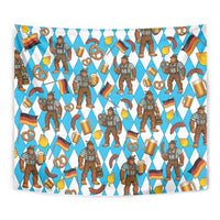 Funny Bigfoot Oktoberfest Tapestry Sasquatch Beer Pretzel Bavarian - Wonder Print Shop