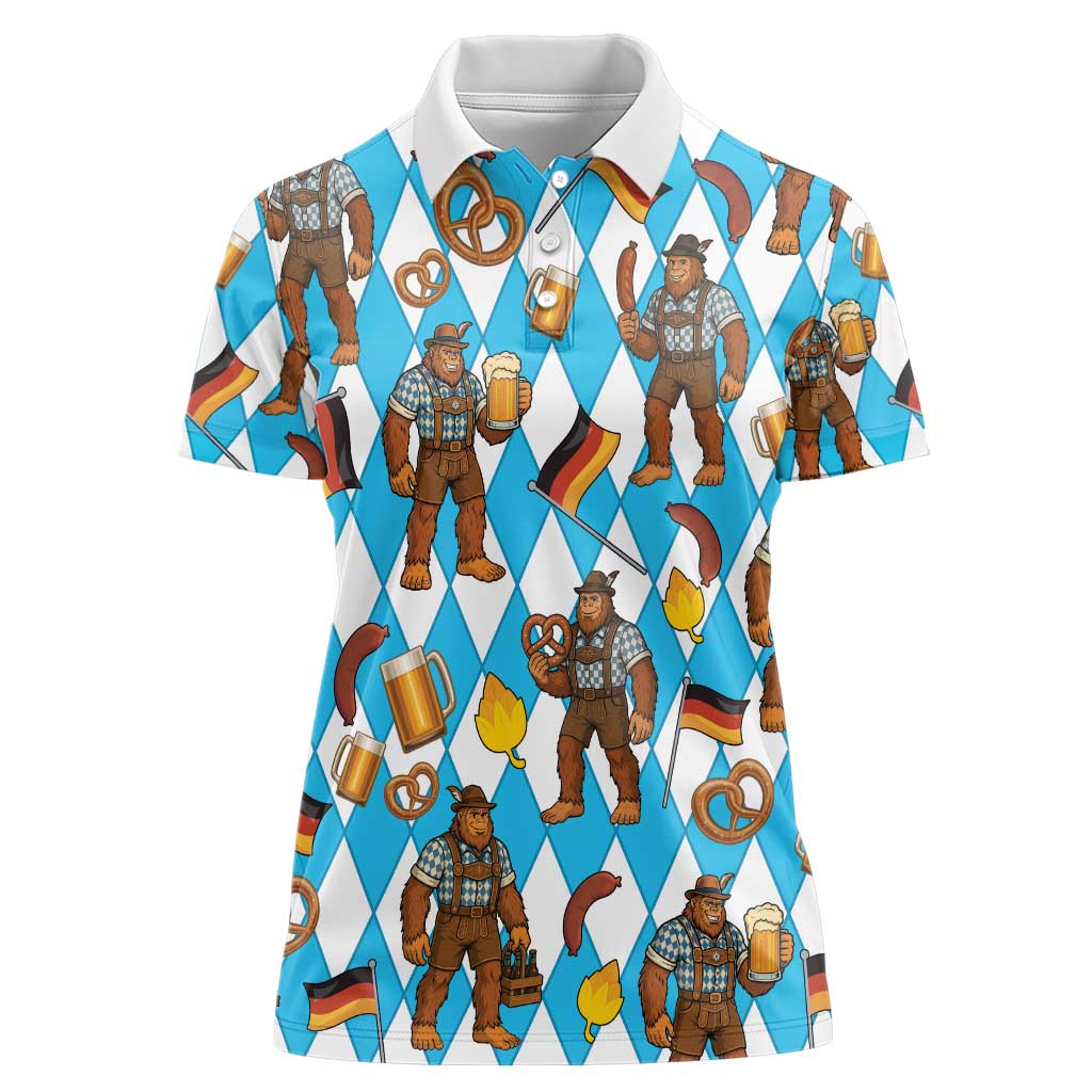 Funny Bigfoot Oktoberfest Women Polo Shirt Sasquatch Beer Pretzel Bavarian - Wonder Print Shop
