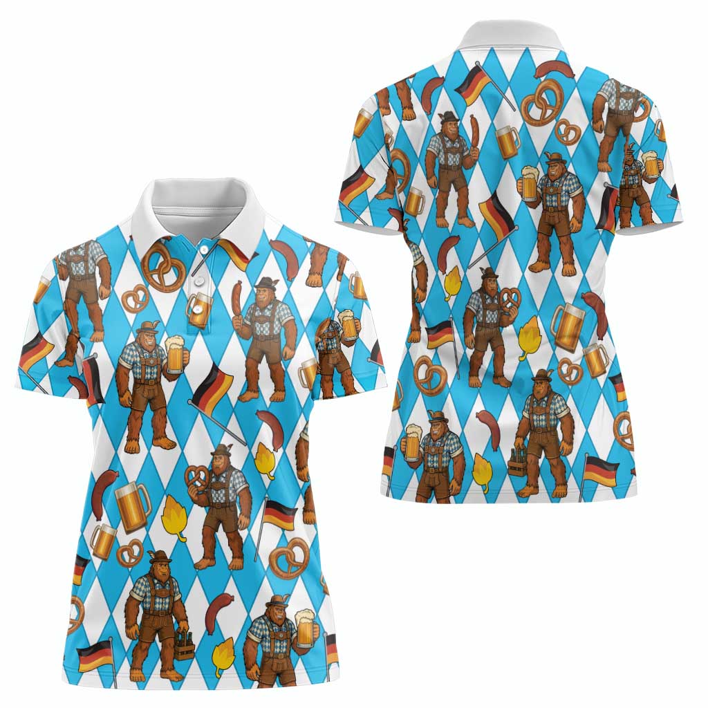 Funny Bigfoot Oktoberfest Women Polo Shirt Sasquatch Beer Pretzel Bavarian - Wonder Print Shop