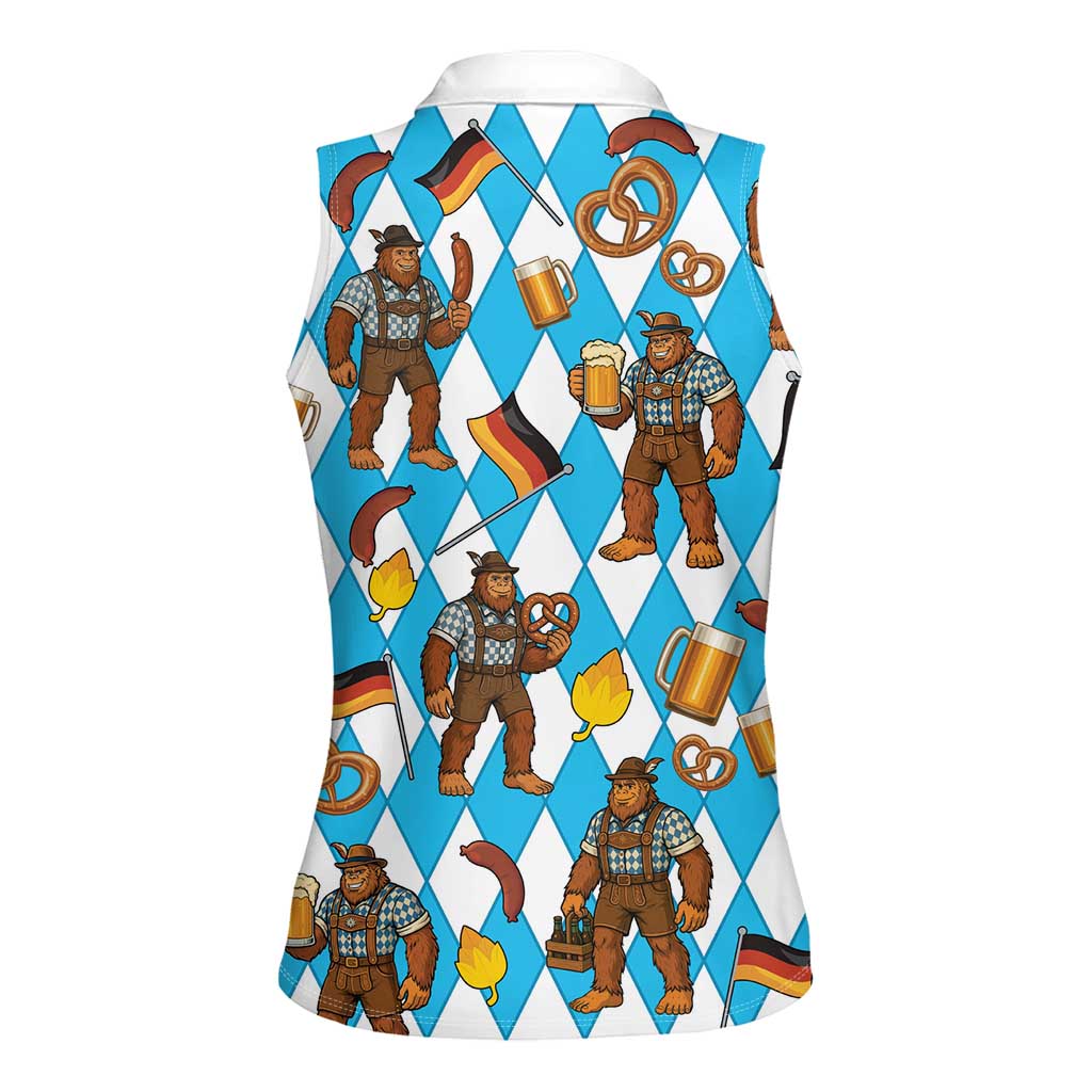 Funny Bigfoot Oktoberfest Women Sleeveless Polo Shirt Sasquatch Beer Pretzel Bavarian - Wonder Print Shop