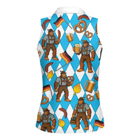 Funny Bigfoot Oktoberfest Women Sleeveless Polo Shirt Sasquatch Beer Pretzel Bavarian - Wonder Print Shop