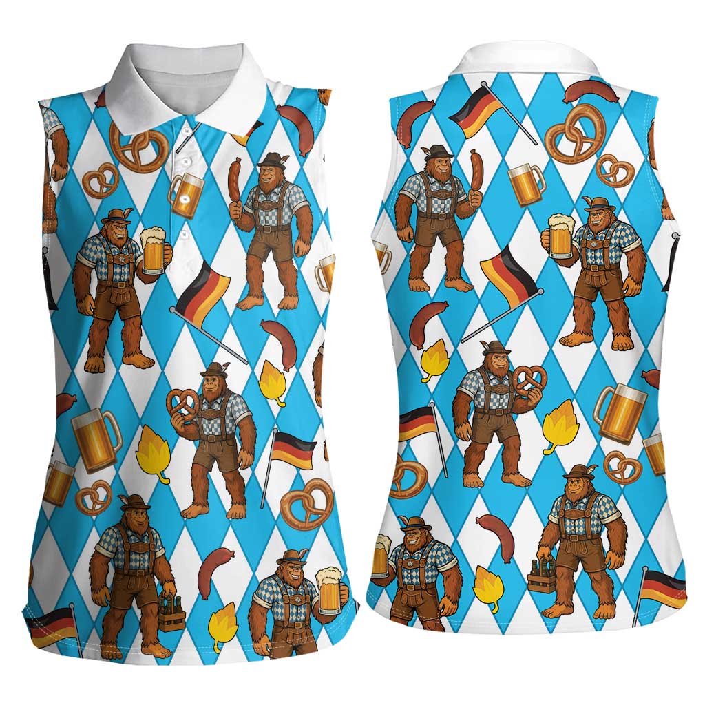 Funny Bigfoot Oktoberfest Women Sleeveless Polo Shirt Sasquatch Beer Pretzel Bavarian - Wonder Print Shop