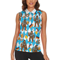 Funny Bigfoot Oktoberfest Women Sleeveless Polo Shirt Sasquatch Beer Pretzel Bavarian - Wonder Print Shop