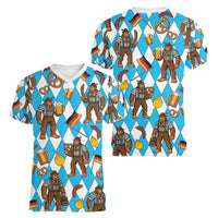 Funny Bigfoot Oktoberfest Women V-Neck T-Shirt Sasquatch Beer Pretzel Bavarian - Wonder Print Shop