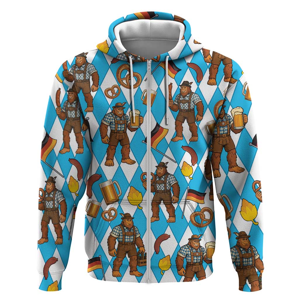 Funny Bigfoot Oktoberfest Zip Hoodie Sasquatch Beer Pretzel Bavarian - Wonder Print Shop