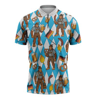 Funny Bigfoot Oktoberfest Zipper Polo Shirt Sasquatch Beer Pretzel Bavarian - Wonder Print Shop