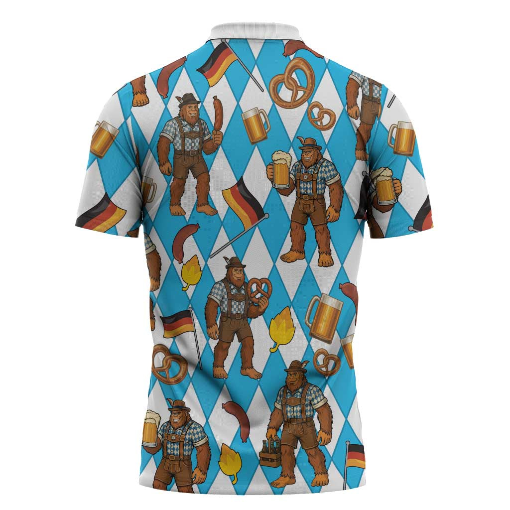 Funny Bigfoot Oktoberfest Zipper Polo Shirt Sasquatch Beer Pretzel Bavarian - Wonder Print Shop