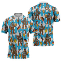 Funny Bigfoot Oktoberfest Zipper Polo Shirt Sasquatch Beer Pretzel Bavarian - Wonder Print Shop