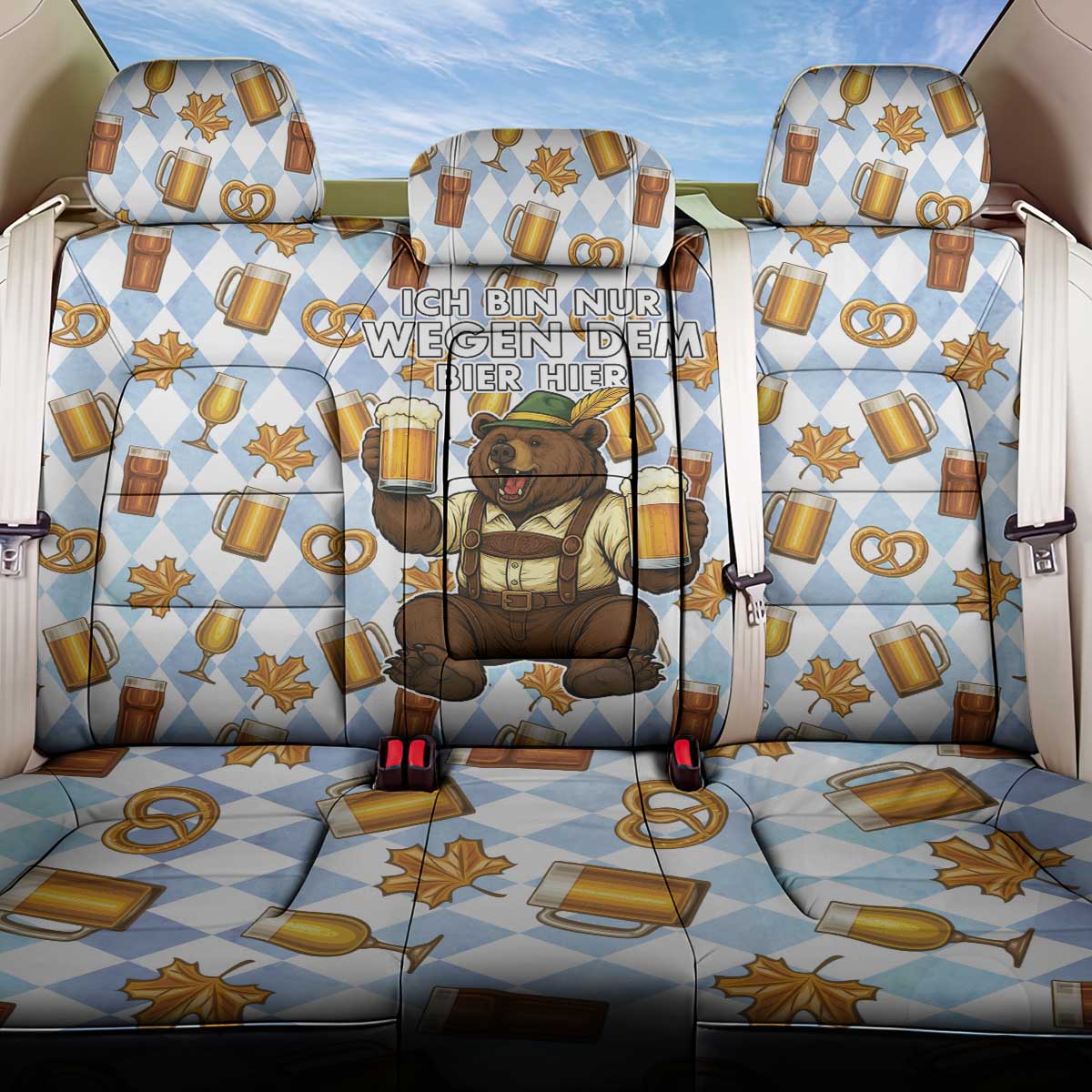 Funny Beer Oktoberfest Back Car Seat Cover Ich Bin Nur Wegen Dem Bier Hier - Wonder Print Shop