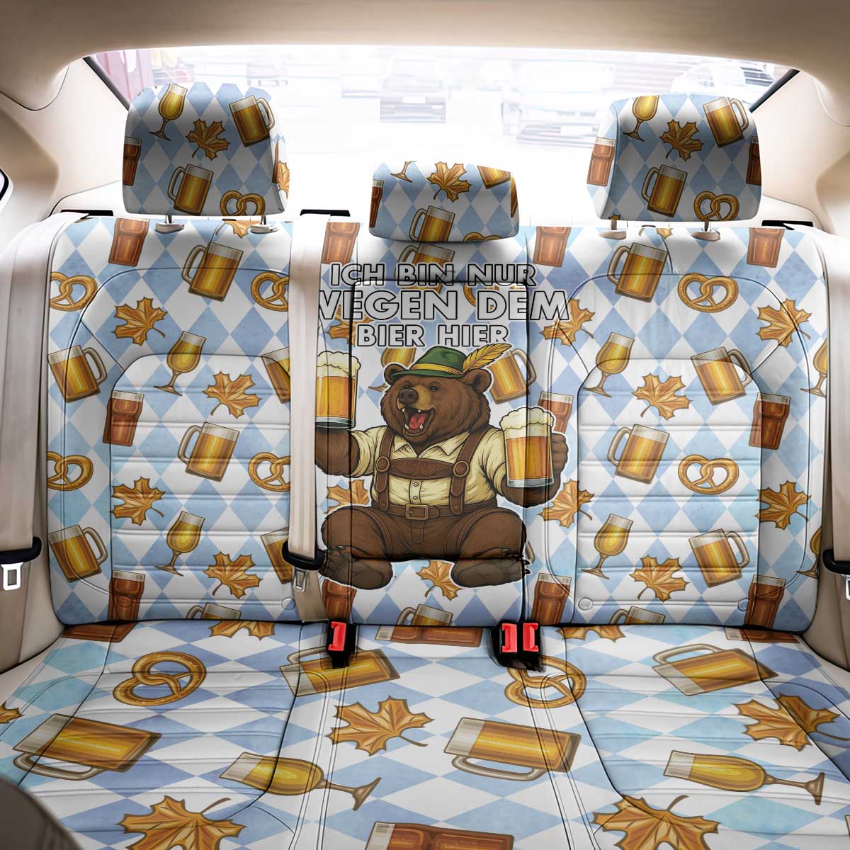 Funny Beer Oktoberfest Back Car Seat Cover Ich Bin Nur Wegen Dem Bier Hier - Wonder Print Shop
