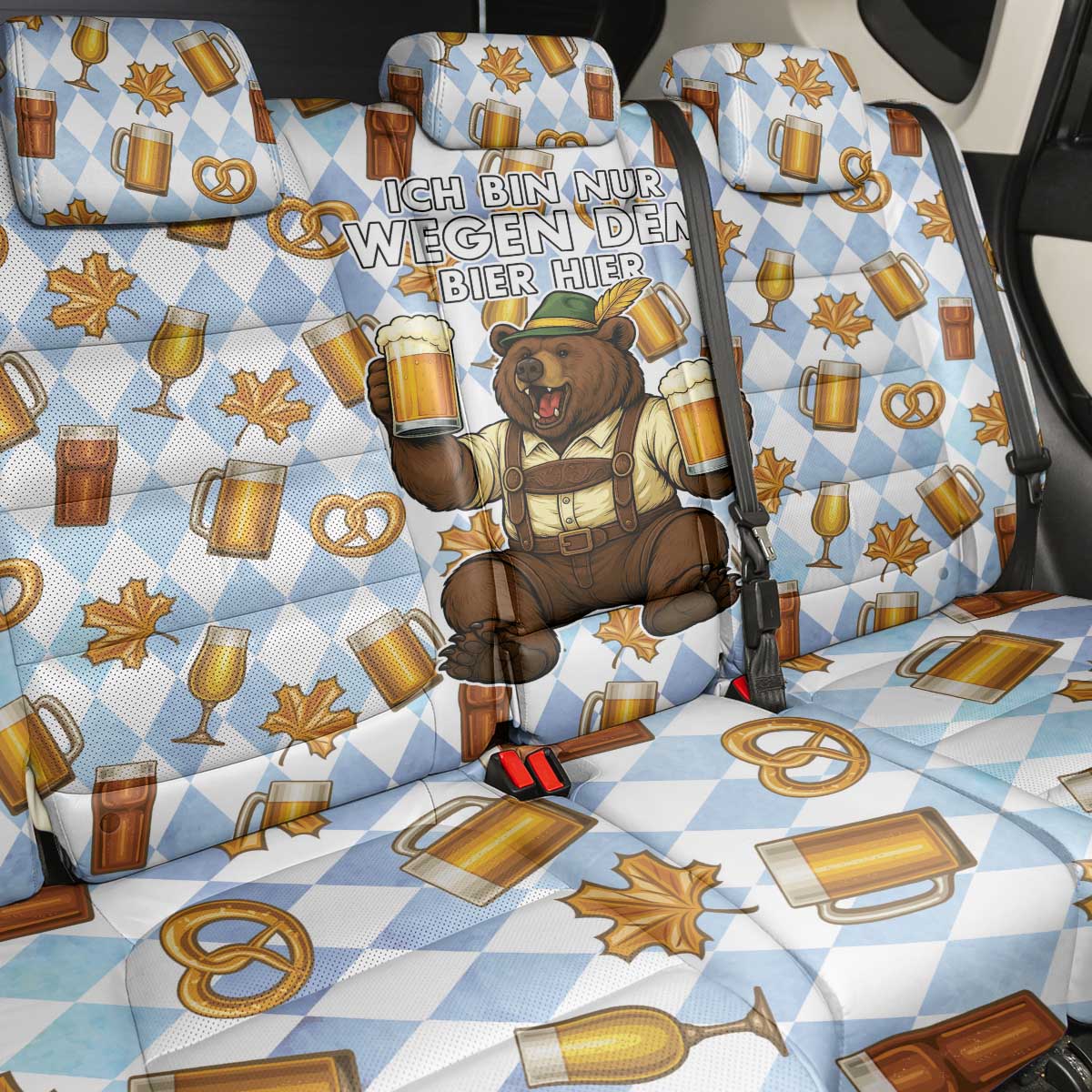 Funny Beer Oktoberfest Back Car Seat Cover Ich Bin Nur Wegen Dem Bier Hier - Wonder Print Shop