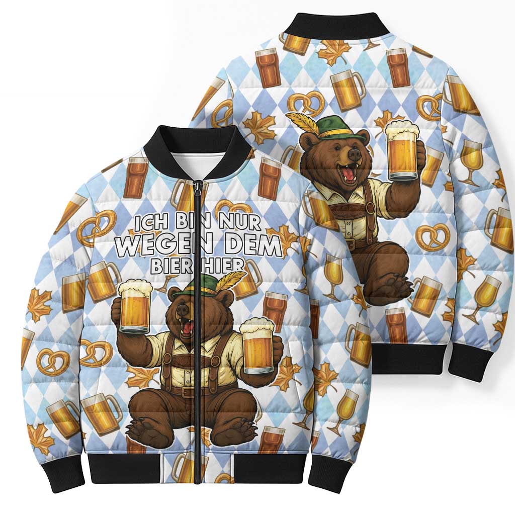 Funny Beer Oktoberfest Bomber Puffer Jacket Ich Bin Nur Wegen Dem Bier Hier - Wonder Print Shop