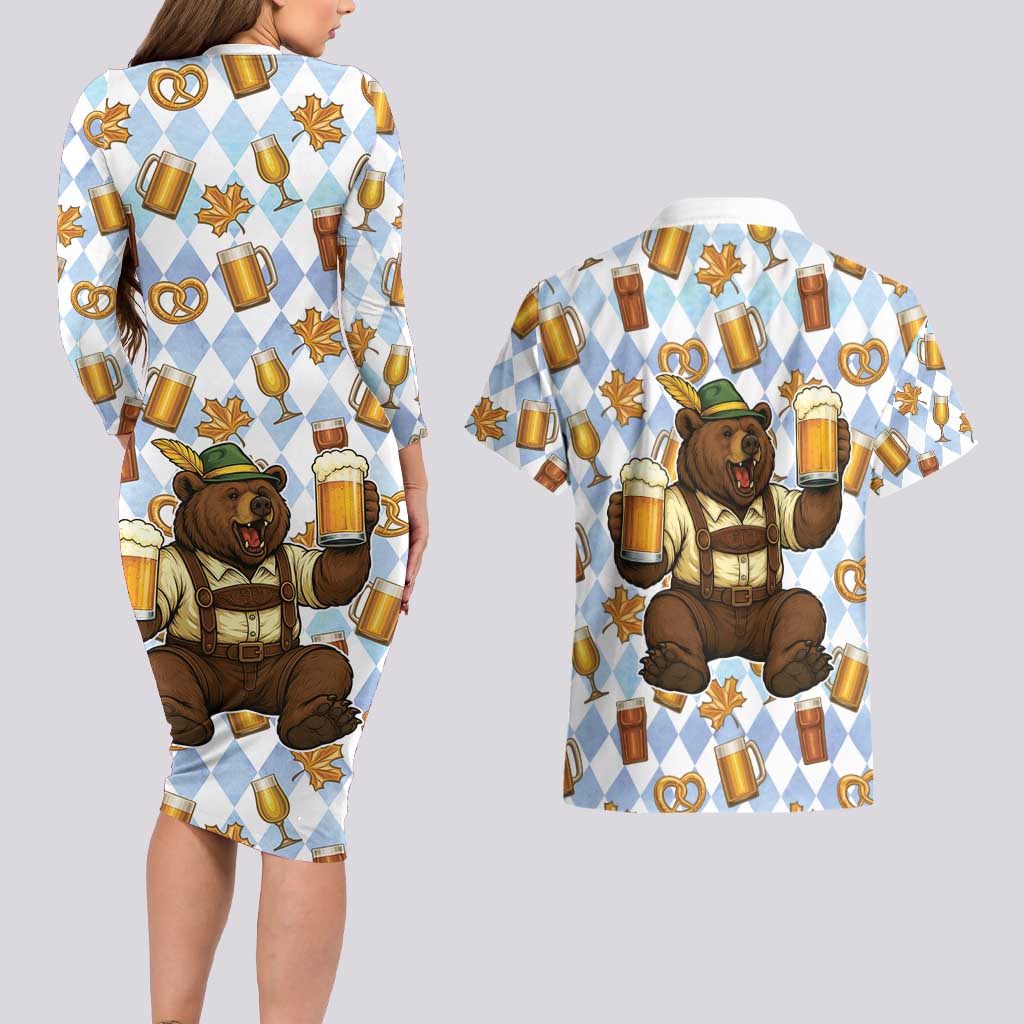 Funny Beer Oktoberfest Couples Matching Long Sleeve Bodycon Dress and Hawaiian Shirt Ich Bin Nur Wegen Dem Bier Hier - Wonder Print Shop