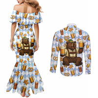 Funny Beer Oktoberfest Couples Matching Mermaid Dress and Long Sleeve Button Shirt Ich Bin Nur Wegen Dem Bier Hier - Wonder Print Shop