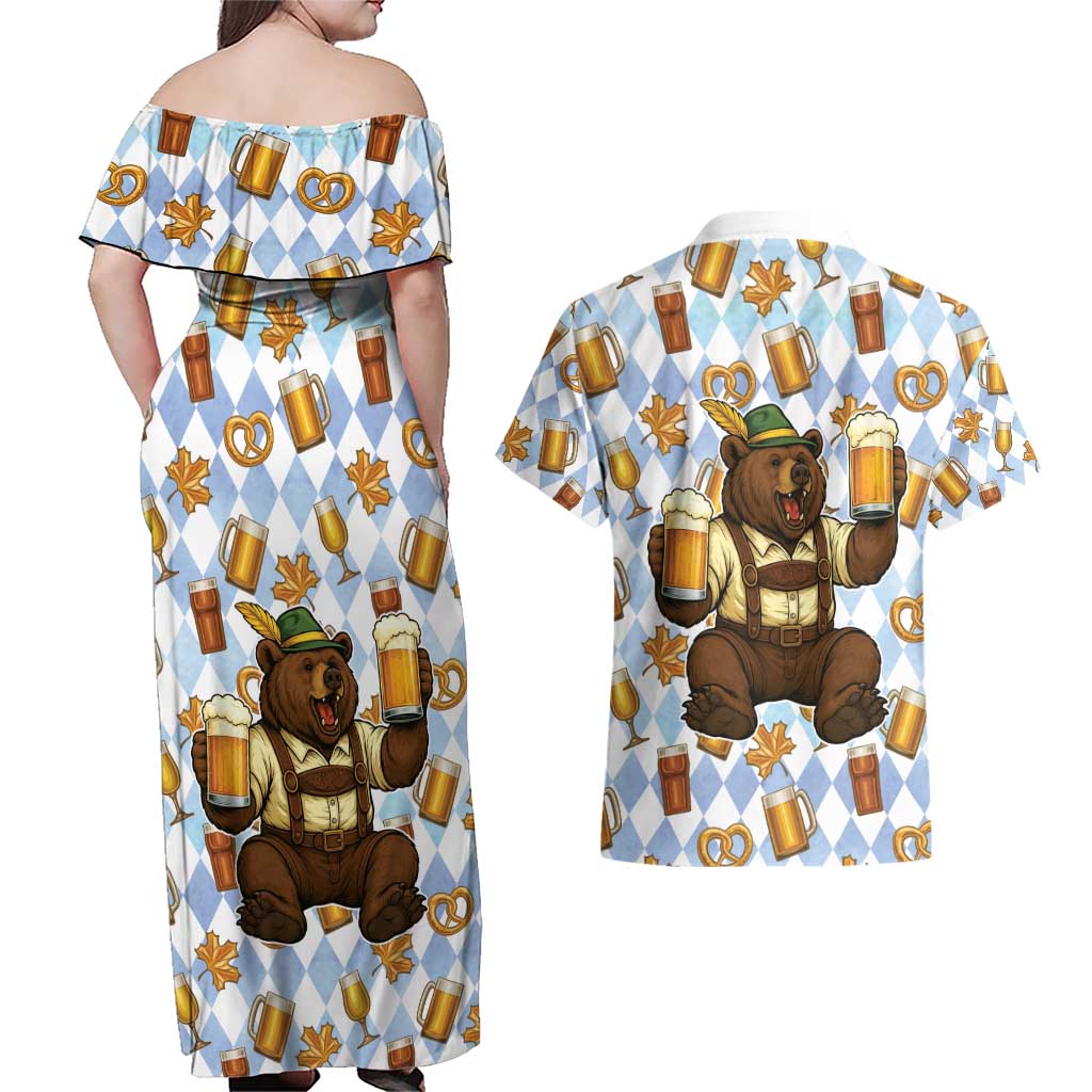 Funny Beer Oktoberfest Couples Matching Off Shoulder Maxi Dress and Hawaiian Shirt Ich Bin Nur Wegen Dem Bier Hier - Wonder Print Shop