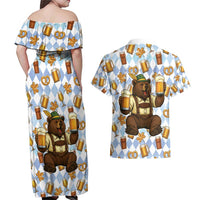 Funny Beer Oktoberfest Couples Matching Off Shoulder Maxi Dress and Hawaiian Shirt Ich Bin Nur Wegen Dem Bier Hier - Wonder Print Shop