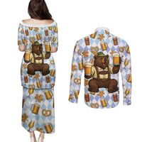 Funny Beer Oktoberfest Couples Matching Puletasi and Long Sleeve Button Shirt Ich Bin Nur Wegen Dem Bier Hier - Wonder Print Shop