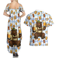 Funny Beer Oktoberfest Couples Matching Summer Maxi Dress and Hawaiian Shirt Ich Bin Nur Wegen Dem Bier Hier - Wonder Print Shop