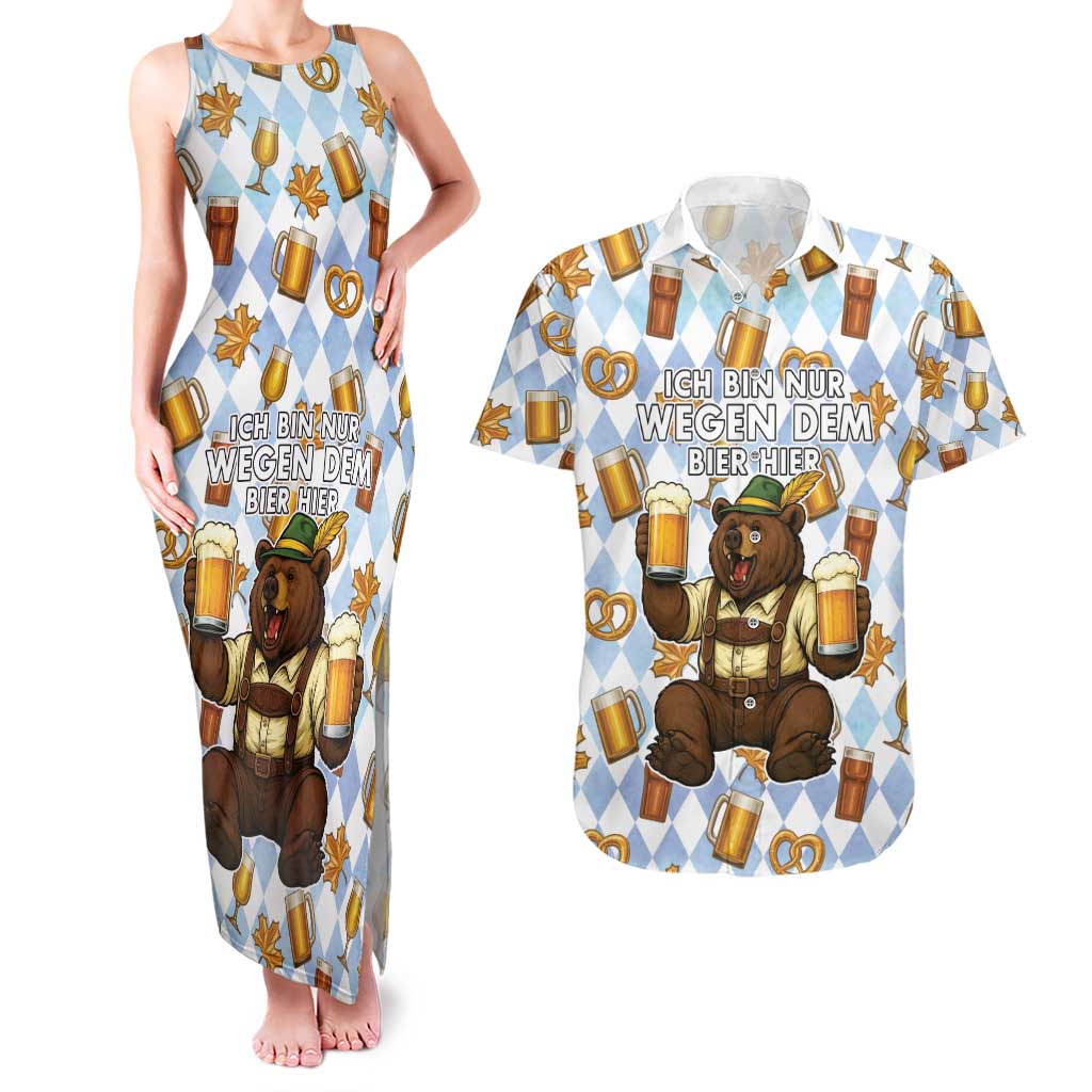 Funny Beer Oktoberfest Couples Matching Tank Maxi Dress and Hawaiian Shirt Ich Bin Nur Wegen Dem Bier Hier - Wonder Print Shop