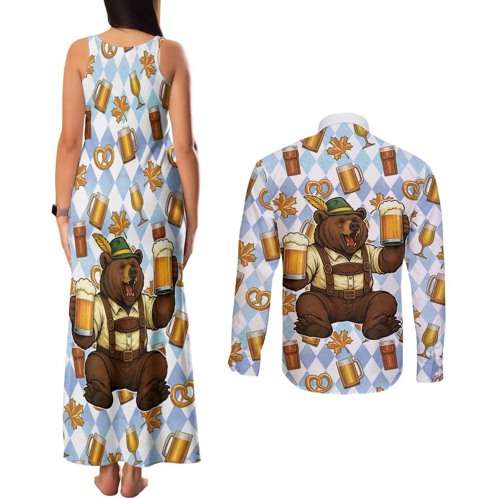 Funny Beer Oktoberfest Couples Matching Tank Maxi Dress and Long Sleeve Button Shirt Ich Bin Nur Wegen Dem Bier Hier - Wonder Print Shop