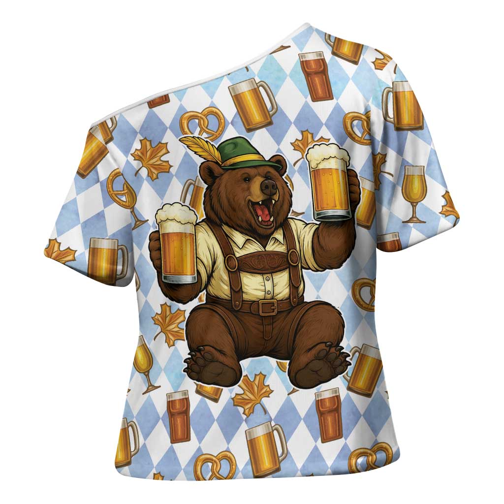 Funny Beer Oktoberfest Cross Shoulder Shirt Ich Bin Nur Wegen Dem Bier Hier - Wonder Print Shop