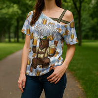 Funny Beer Oktoberfest Cross Shoulder Shirt Ich Bin Nur Wegen Dem Bier Hier - Wonder Print Shop