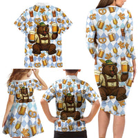 Funny Beer Oktoberfest Family Matching Long Sleeve Bodycon Dress and Hawaiian Shirt Ich Bin Nur Wegen Dem Bier Hier - Wonder Print Shop