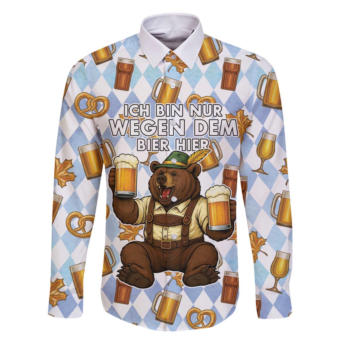 Funny Beer Oktoberfest Family Matching Off The Shoulder Long Sleeve Dress and Hawaiian Shirt Ich Bin Nur Wegen Dem Bier Hier - Wonder Print Shop