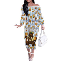 Funny Beer Oktoberfest Family Matching Off The Shoulder Long Sleeve Dress and Hawaiian Shirt Ich Bin Nur Wegen Dem Bier Hier - Wonder Print Shop