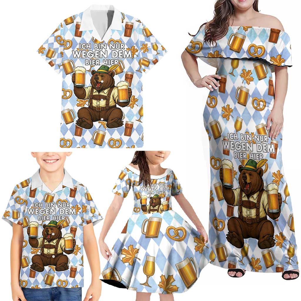 Funny Beer Oktoberfest Family Matching Off Shoulder Maxi Dress and Hawaiian Shirt Ich Bin Nur Wegen Dem Bier Hier - Wonder Print Shop