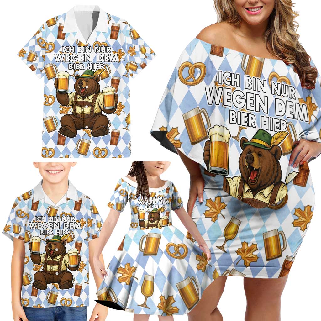 Funny Beer Oktoberfest Family Matching Off Shoulder Short Dress and Hawaiian Shirt Ich Bin Nur Wegen Dem Bier Hier - Wonder Print Shop